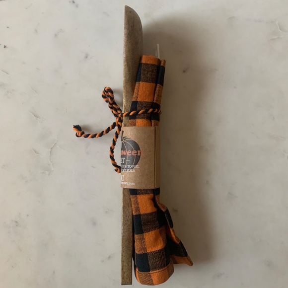 NWT pumpkin wood spoon and orange black check dishcloth‎ gift set - Picture 4 of 4